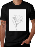 Minimalist Line Art Flower T-Shirt - Black