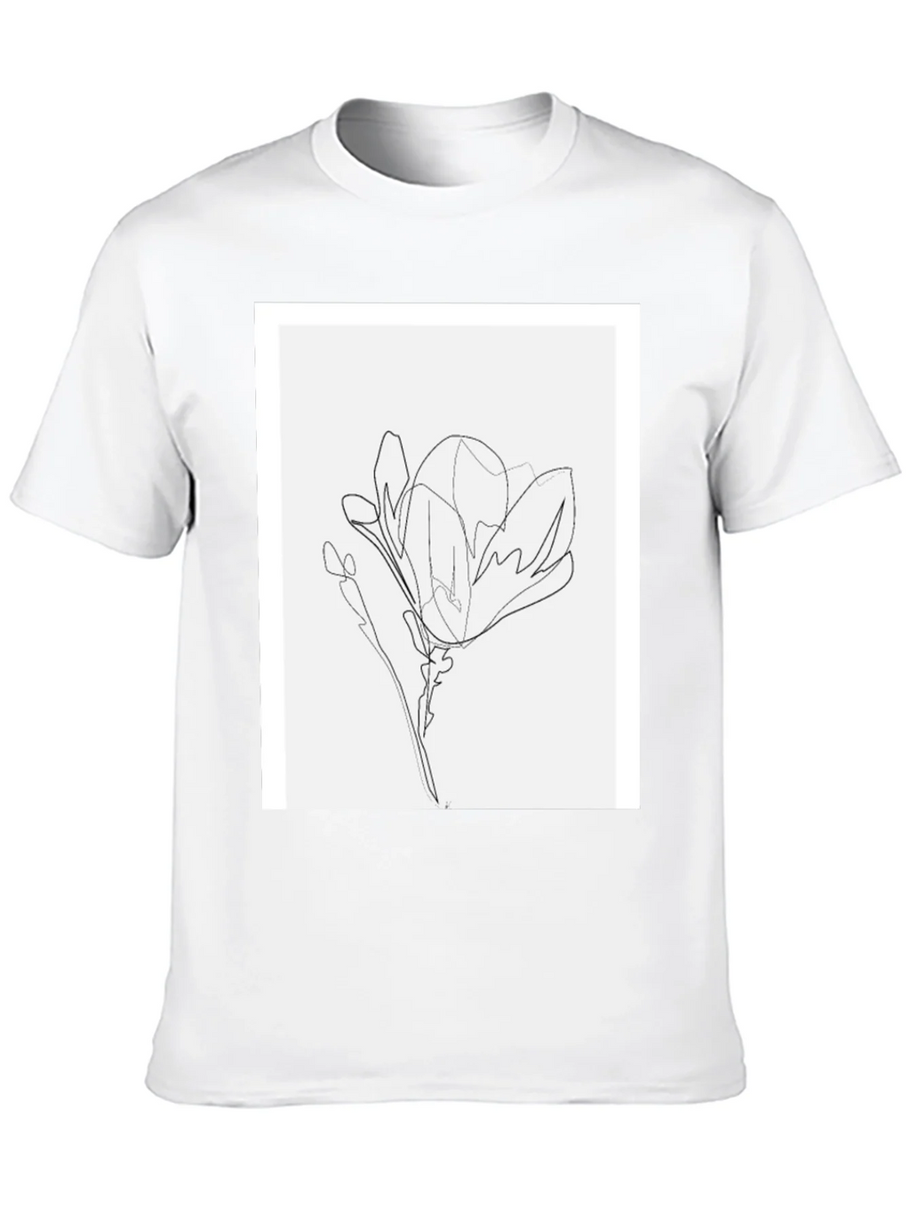 Minimalist Line Art Flower T-Shirt - Black