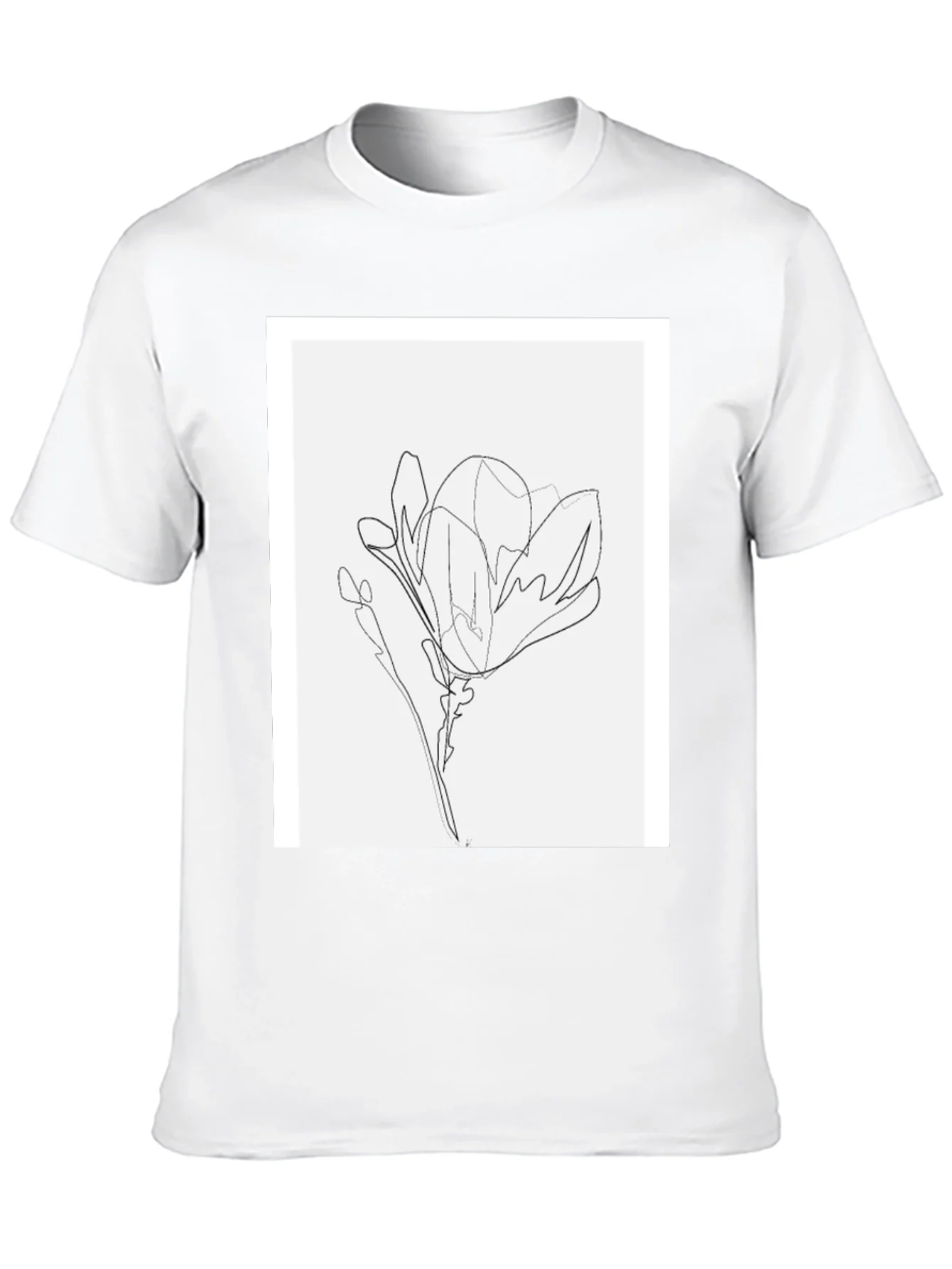 Minimalist Line Art Flower T-Shirt - Black