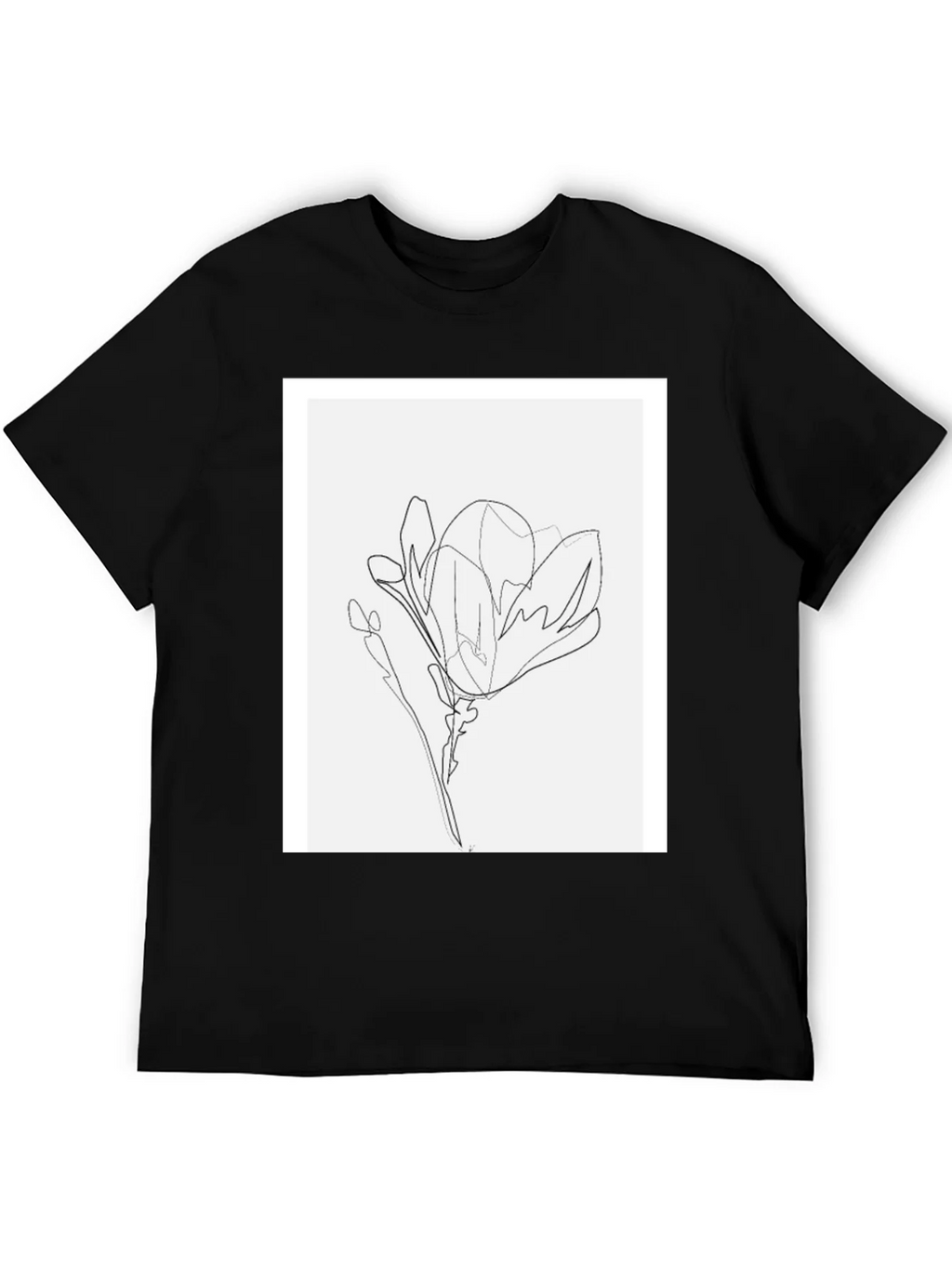 Minimalist Line Art Flower T-Shirt - Black