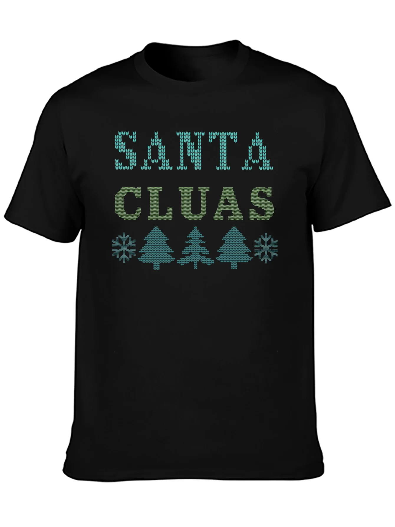 Santa Cluas Christmas Pattern Black T-Shirt