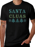 Santa Cluas Christmas Pattern Black T-Shirt