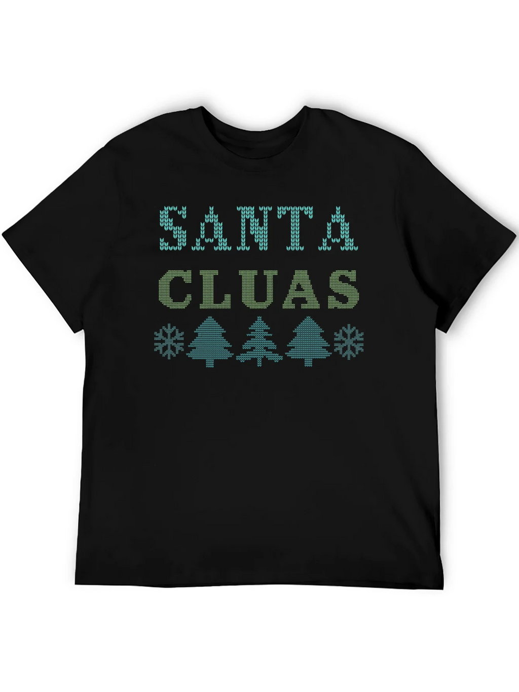 Santa Cluas Christmas Pattern Black T-Shirt
