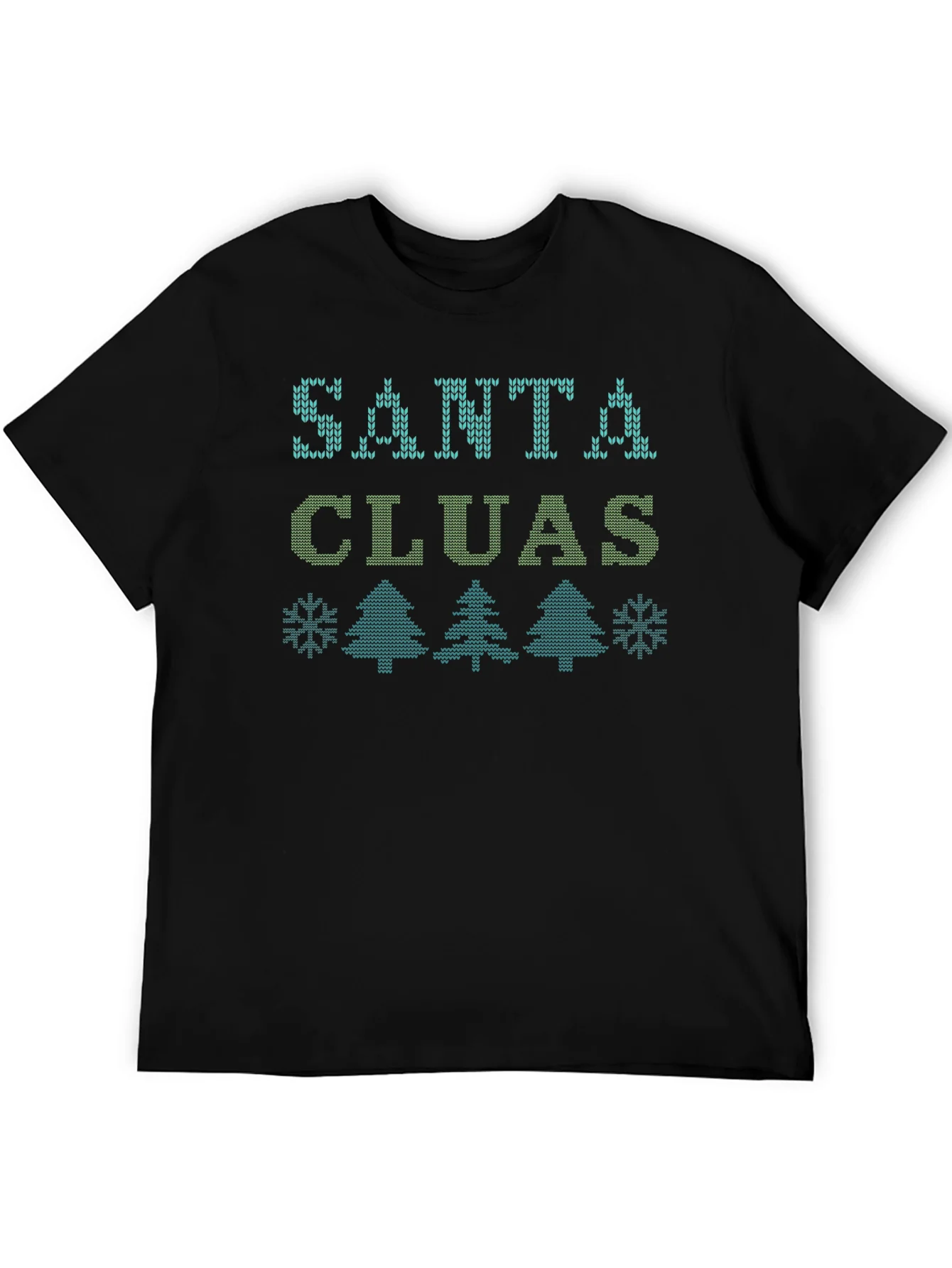 Santa Cluas Christmas Pattern Black T-Shirt