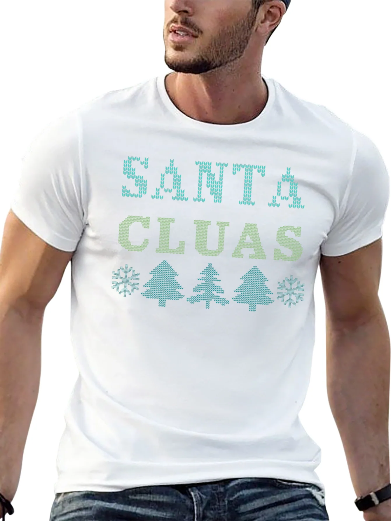 Santa Cluas Christmas Pattern Black T-Shirt